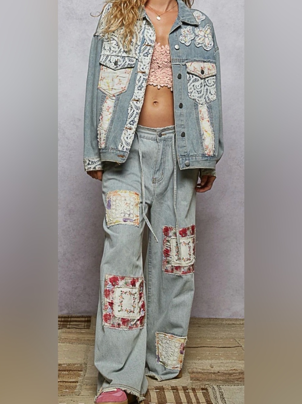 12🌟 POL Pants with Multi Layered Patches in Striped Denim❤️